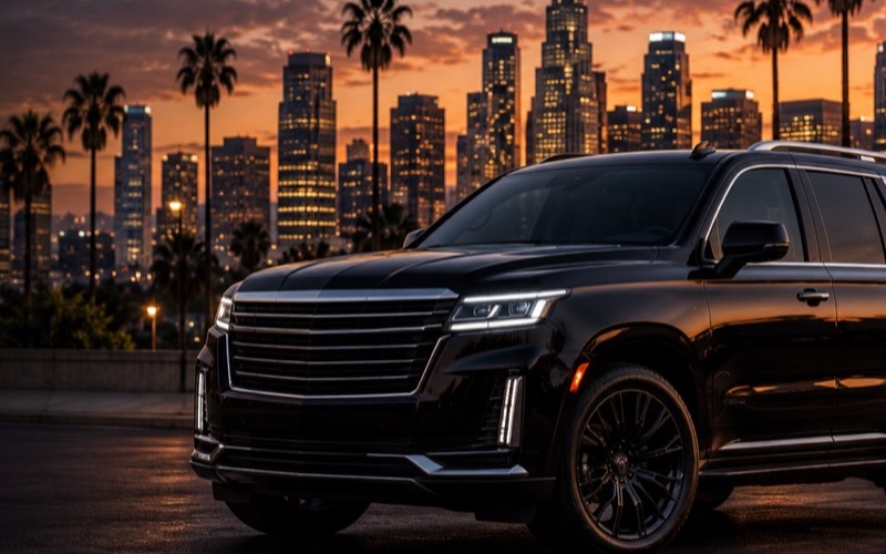 Black Cadillac Escalade SUV used for charter-party service
